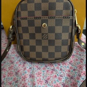 Brown Checkered Crossbody Bag